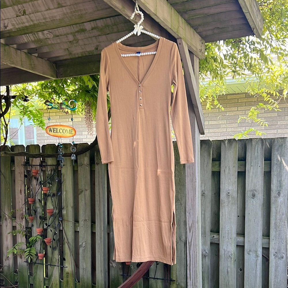Elegant Tan Long Sleeve Dress